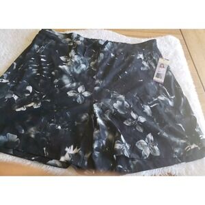 NWT TANGERINE WOMEN'S XXL PULL ON 2 ZIPPERED POCKET BLACK FLORAL SHORTS STRETCH